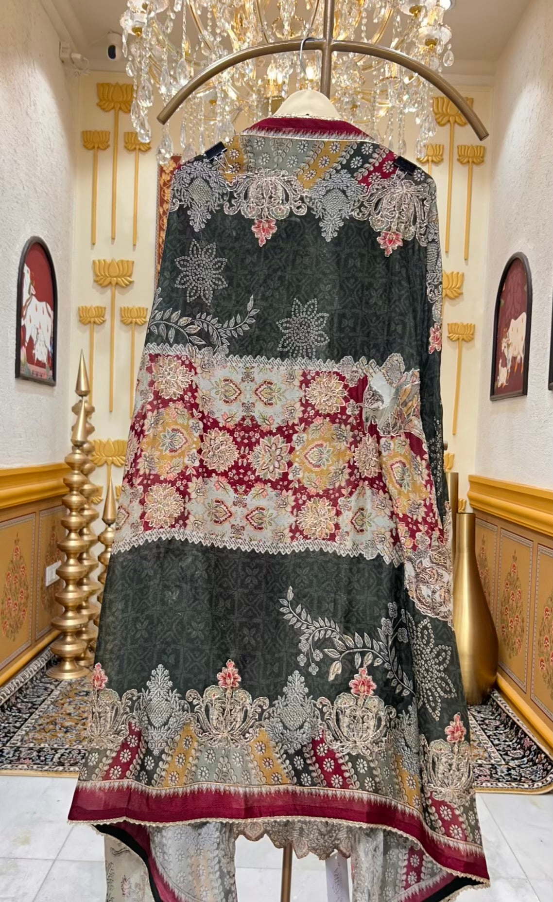 Ishvaya Zari Print Suit (Dark Green)