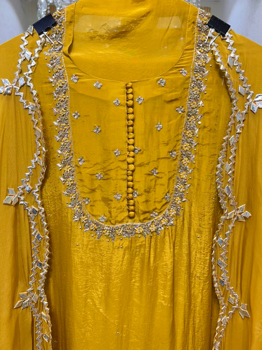 Elina Silk Organza Suit (Mustard)