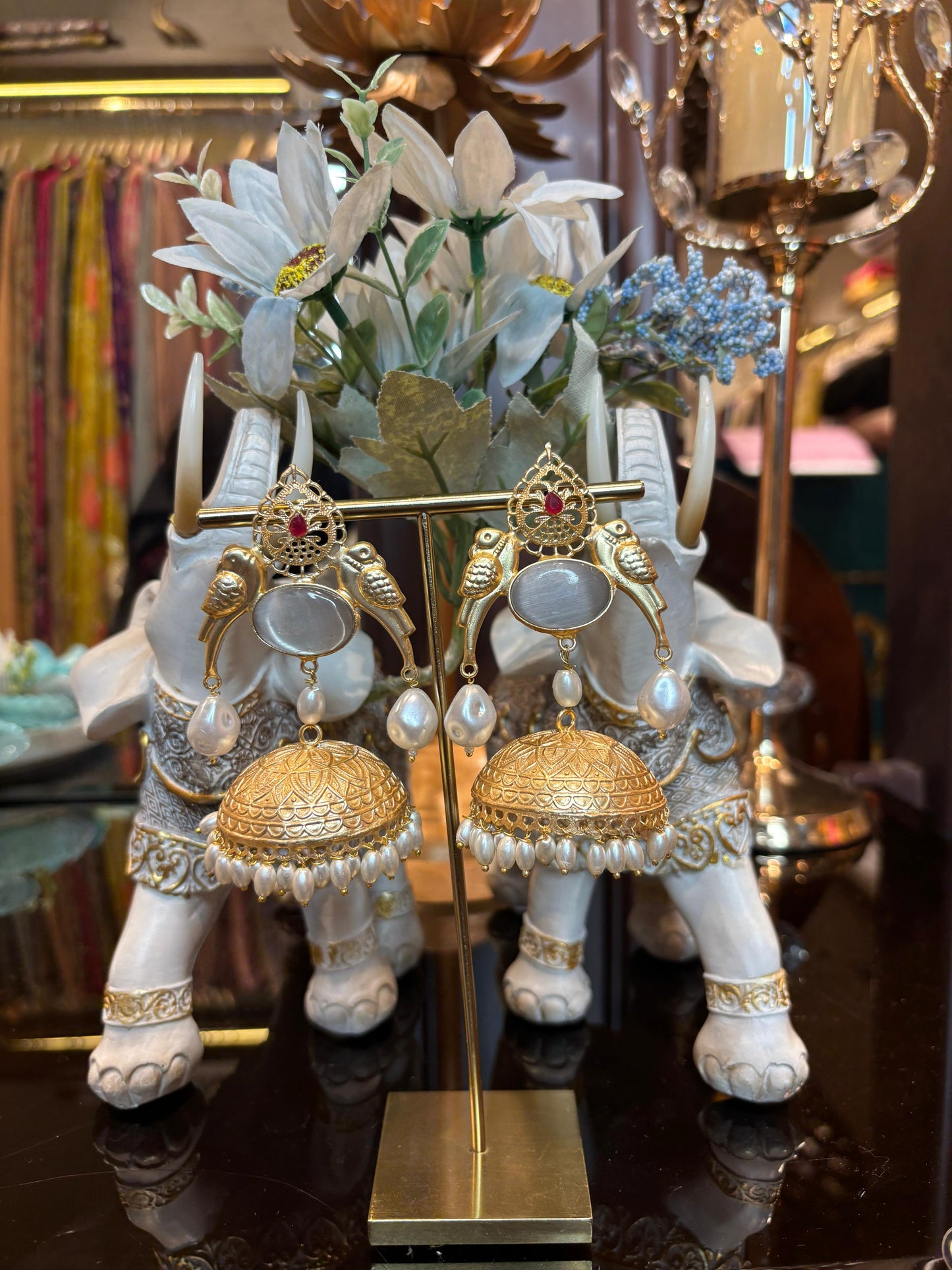 Mayura Jhumka Earrings (Grey)