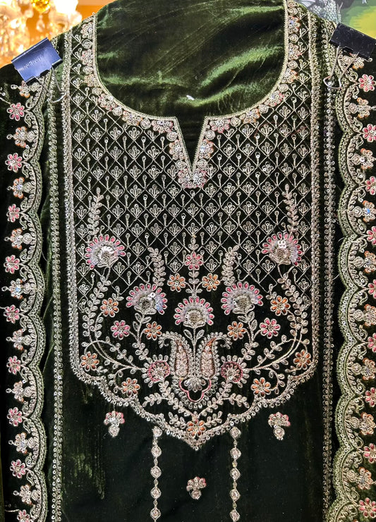 Feroza-e-Velvet Suit (Green)