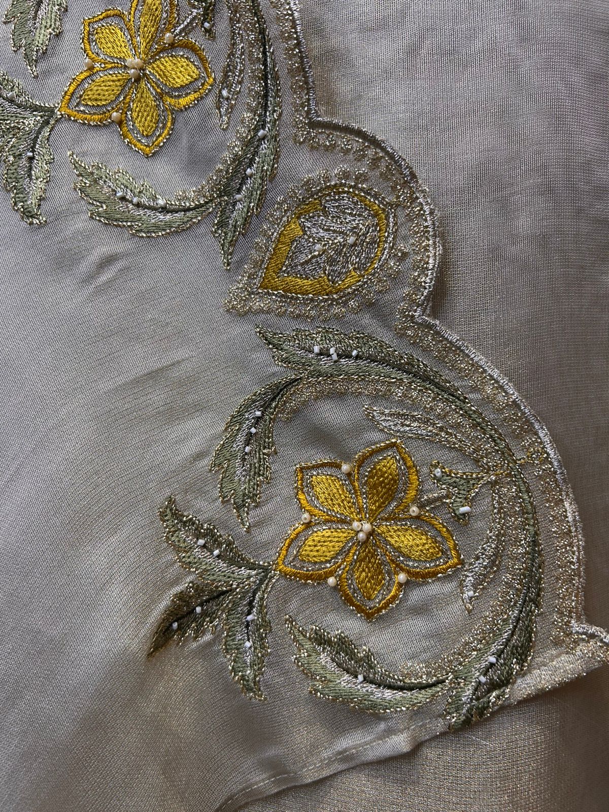 Zyra Organza Suit (Beige & Yellow)