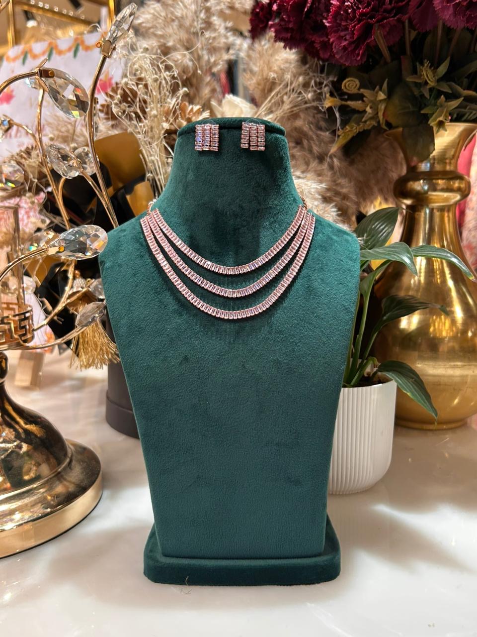Luminé CZ Cascade Necklace Set (Rose Gold)