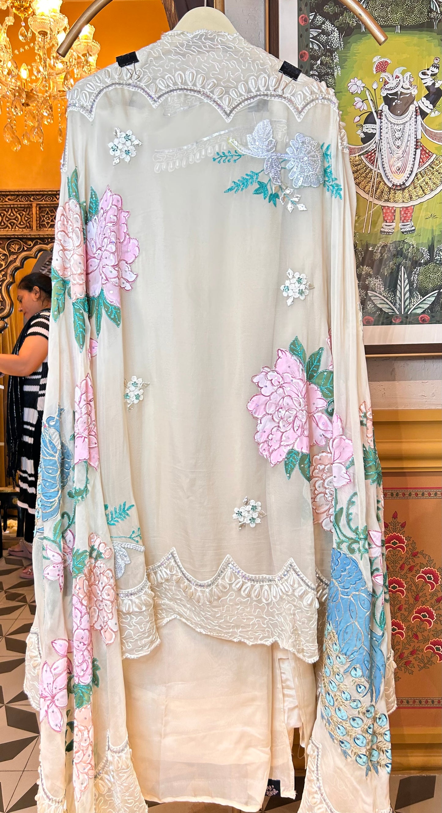 Nehal Hand-Painted Organza Suit (Ivory)