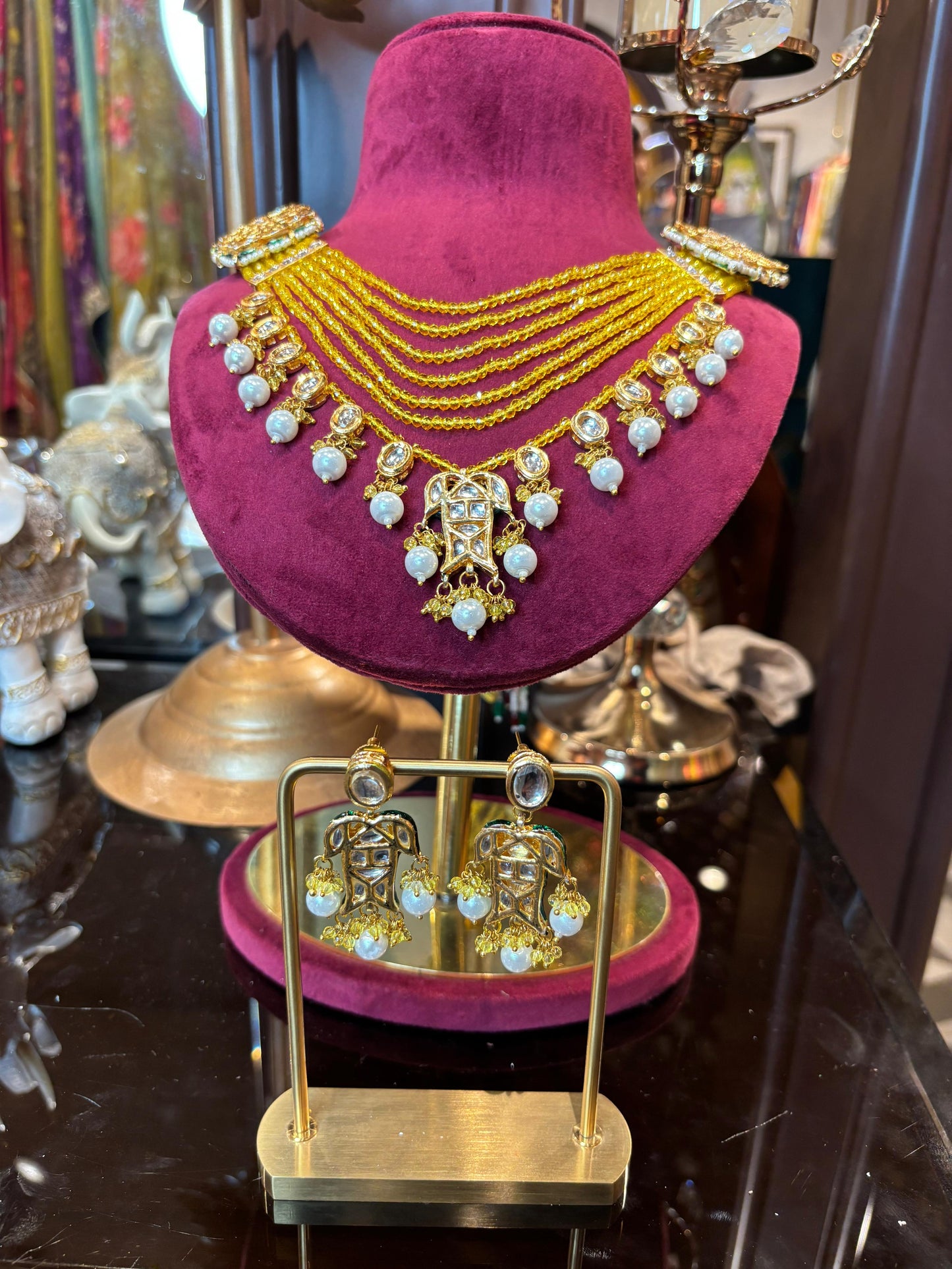Ruh-e-Noor Beaded Choker Set (Yellow)