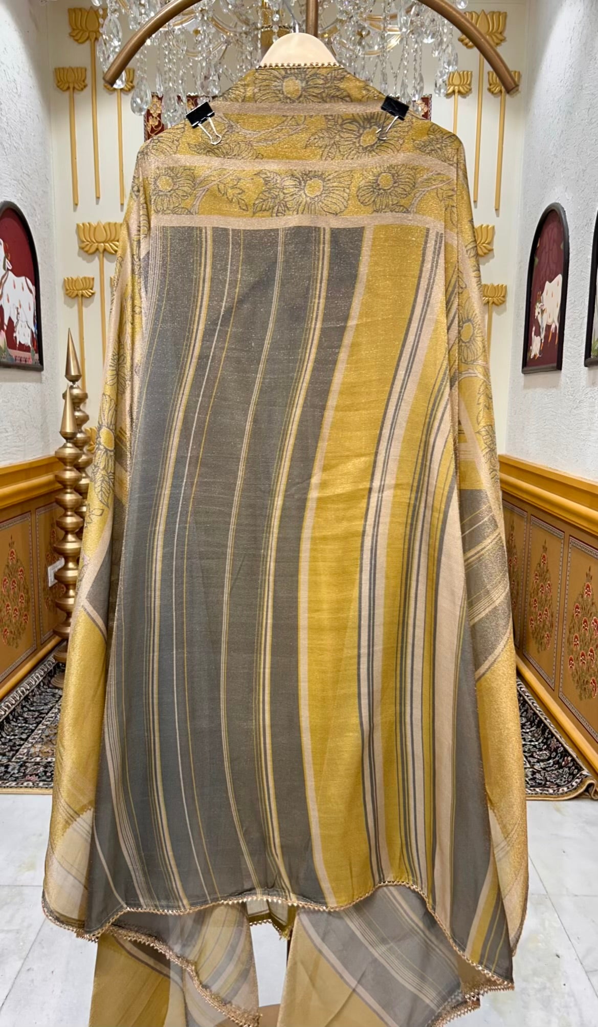 Elvaira Shimmer Naqsh Suit (Golden Green)