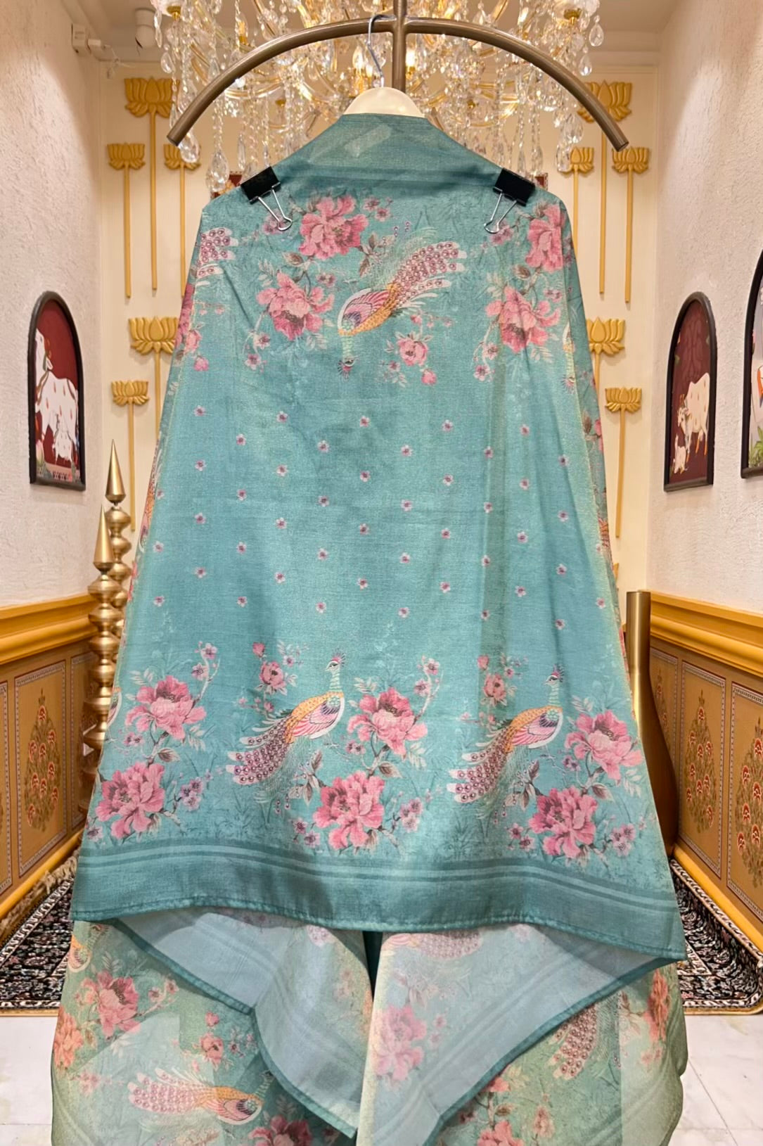 Aynara Printed Organza Suit (Turquoise)