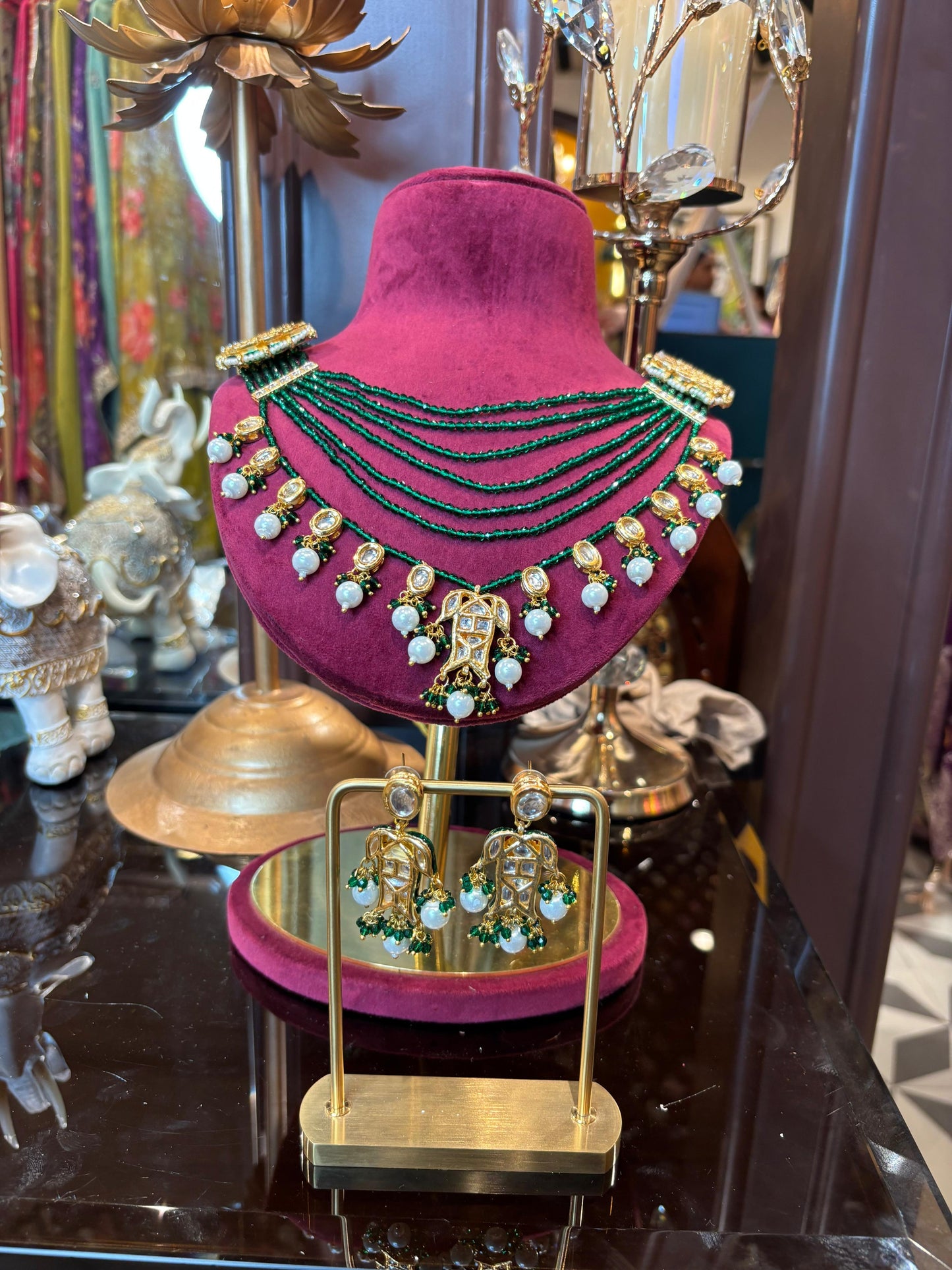 Ruh-e-Noor Beaded Choker Set (Green)
