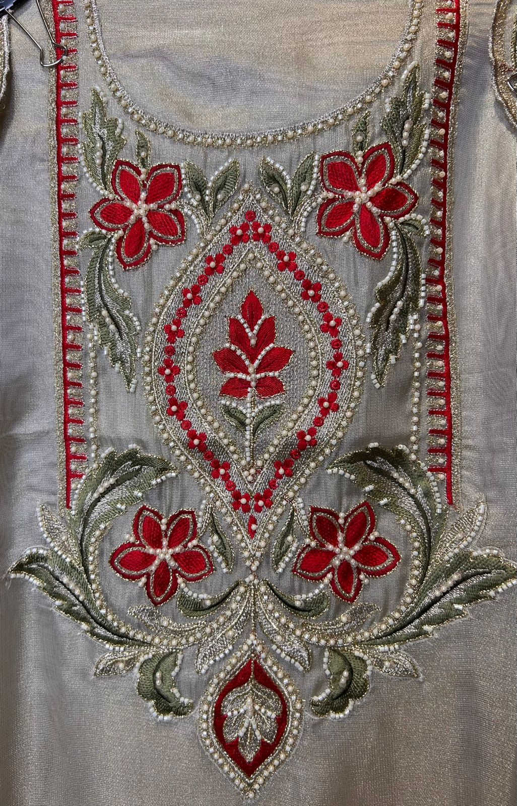 Zyra Organza Suit (Beige & Red)