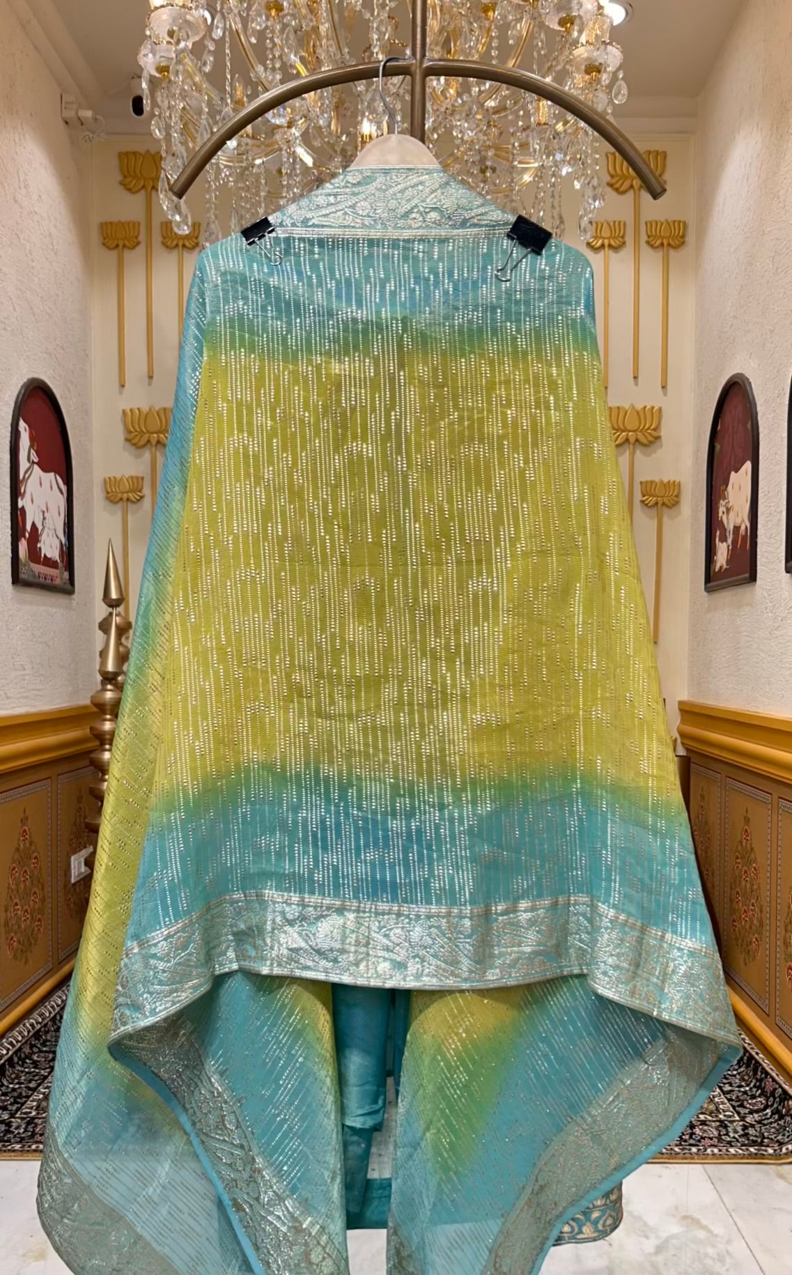 Arzéa Leather Banarasi Suit (Lemon Green)