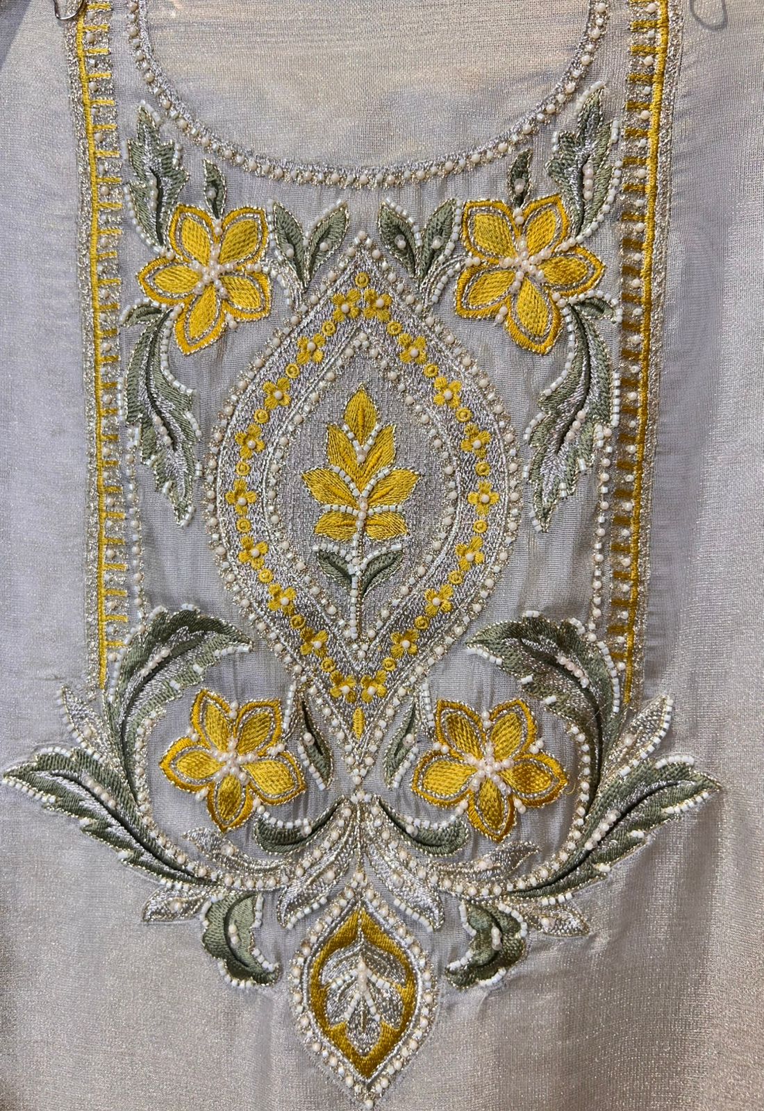 Zyra Organza Suit (Beige & Yellow)