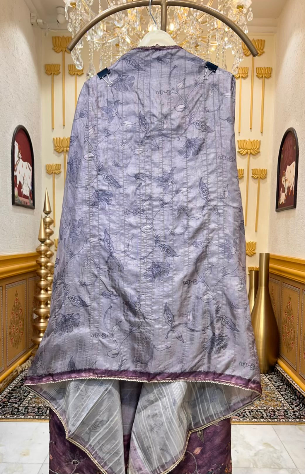 Eshira Tussar Suit (Grey & Wine)