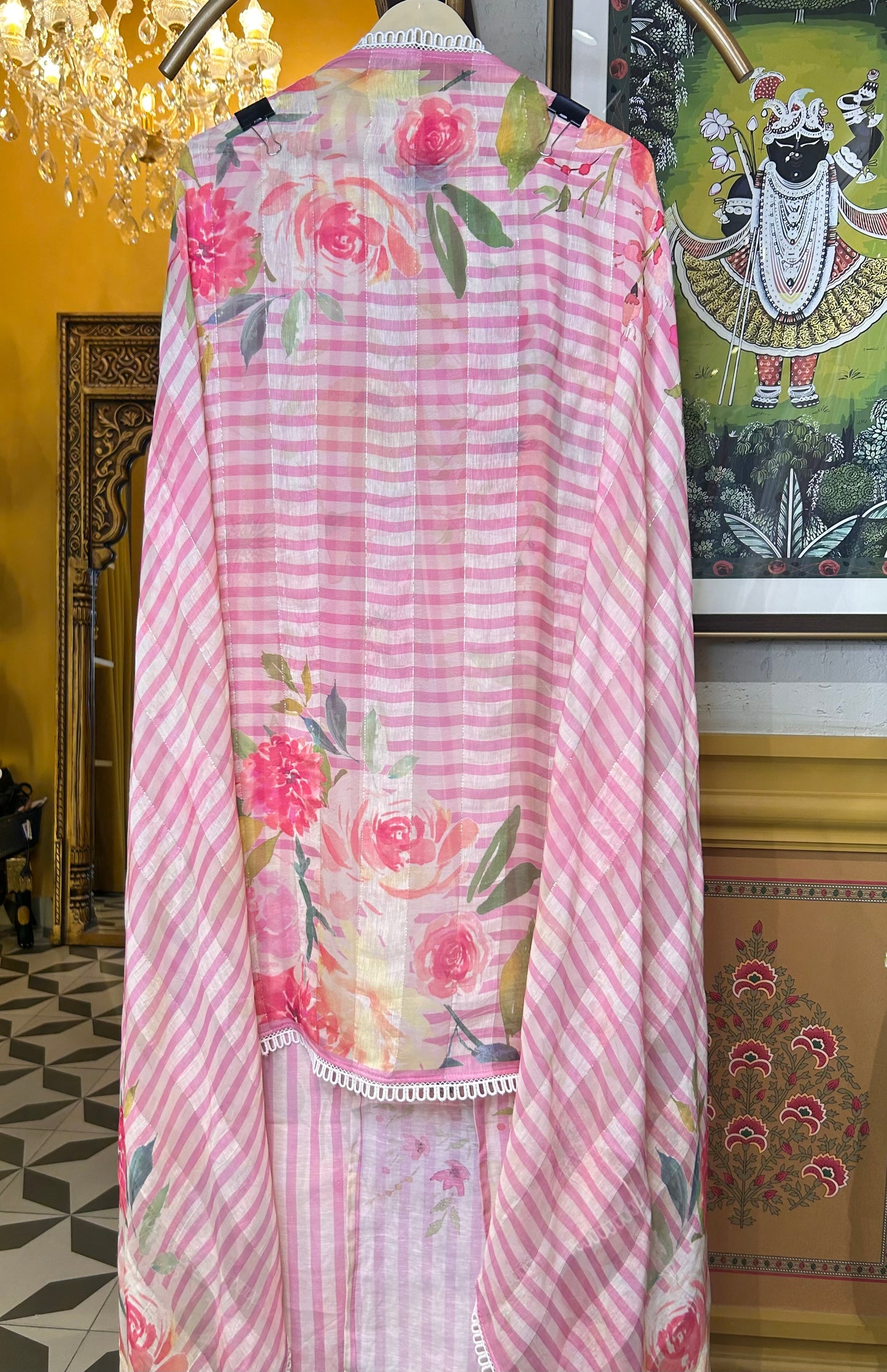 Iravati Mul Chanderi Suit (Pink)