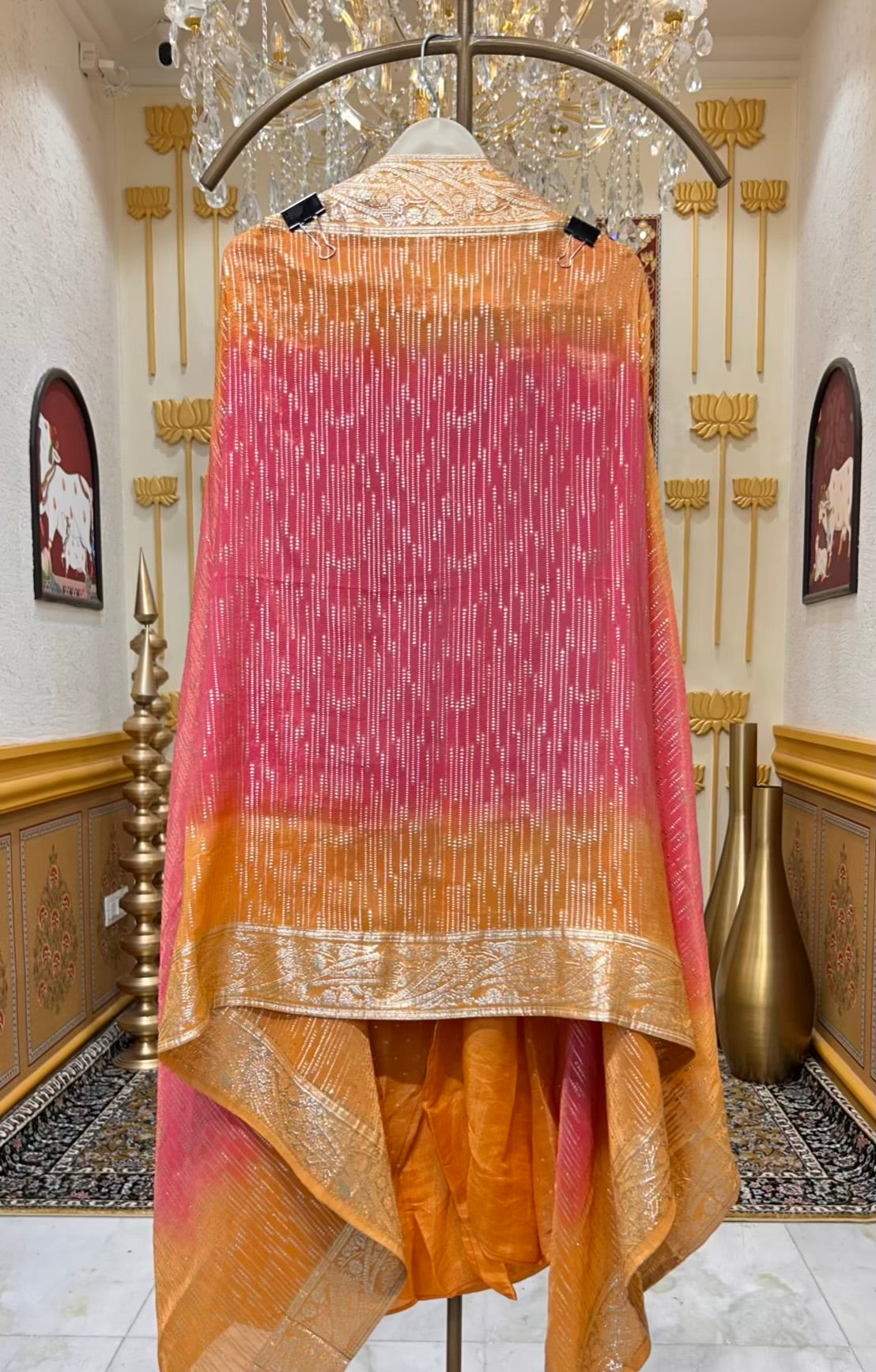 Arzéa Leather Banarasi Suit (Magenta Yellow)