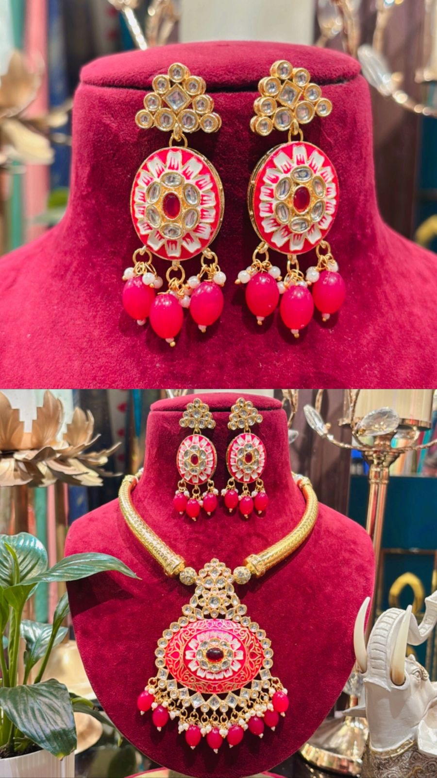 Noorika Meena Kundan Set (Magenta)