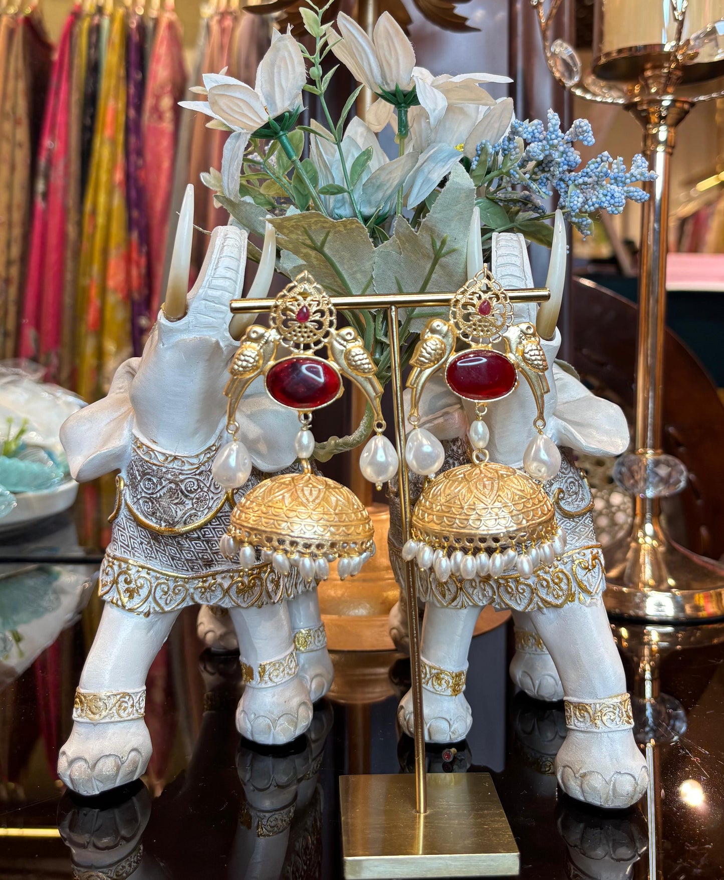 Mayura Jhumka Earrings (Red)