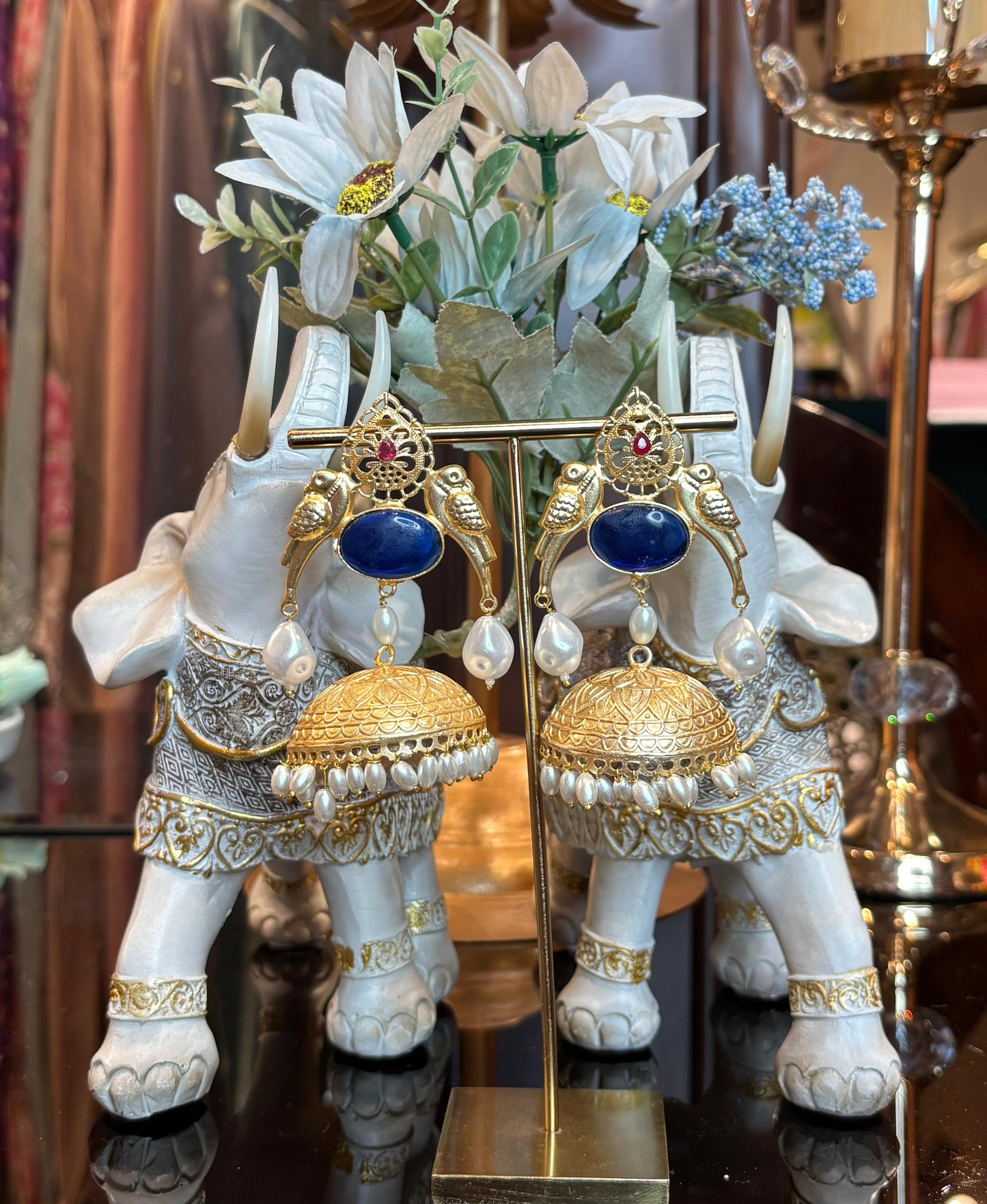 Mayura Jhumka Earrings (Blue)