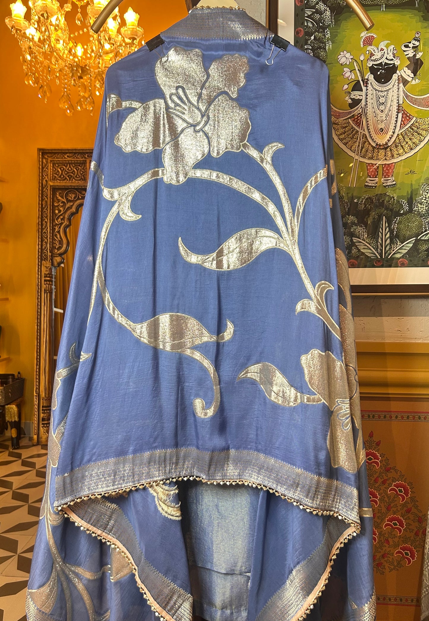 Sajel Organza Suit (Grey Blue)