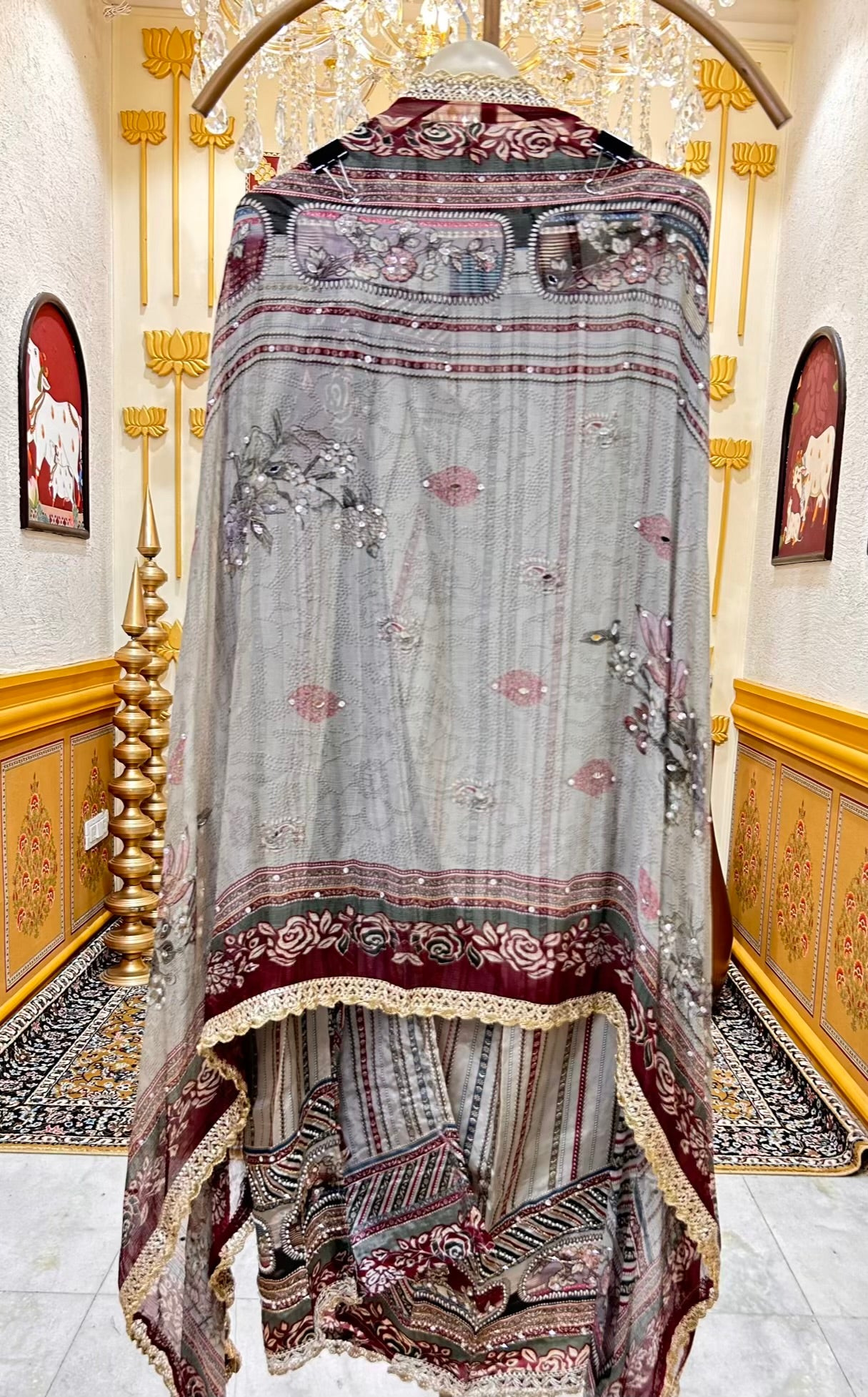 Nayra Silk Digital Printed Veil Suit (Wine)
