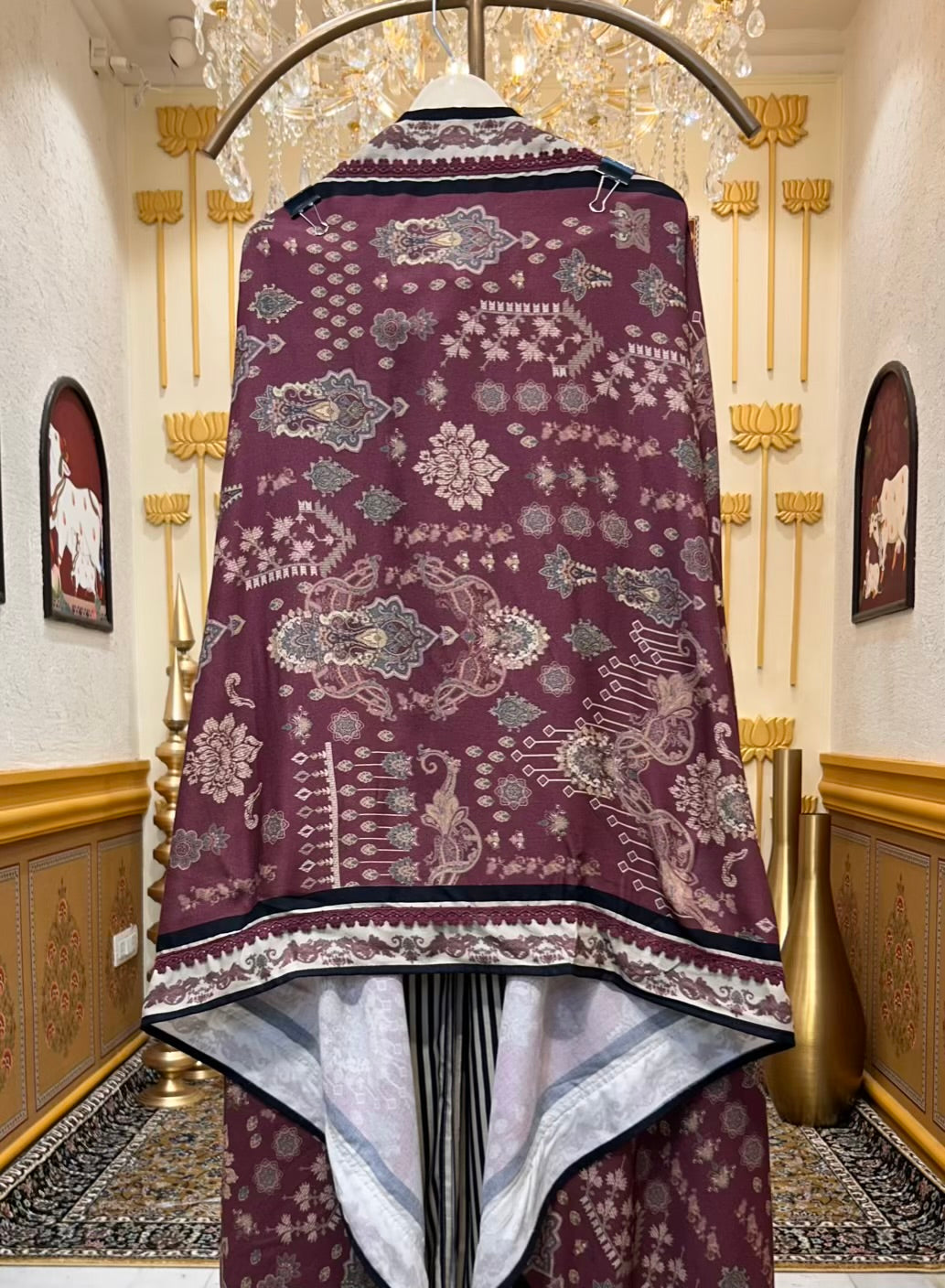 Ruhana Printed Pashmina Suit (Wine)