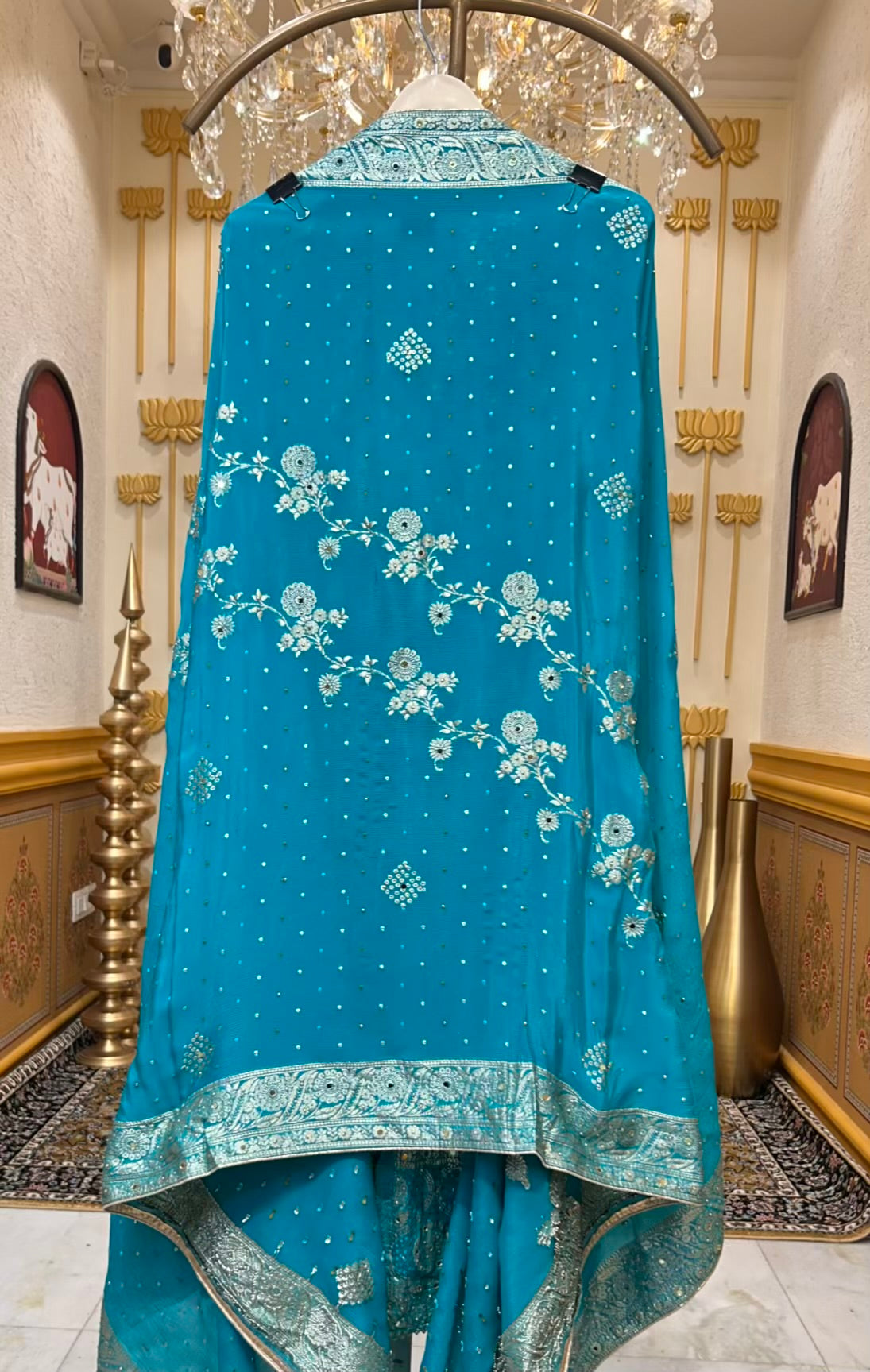 Ishira Banarasi Chinnon Suit (Turquoise)