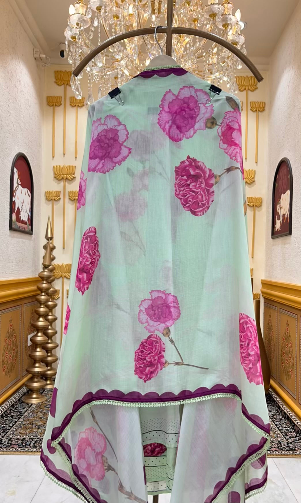 Vareesha Cotton Print Suit (Pista Green)