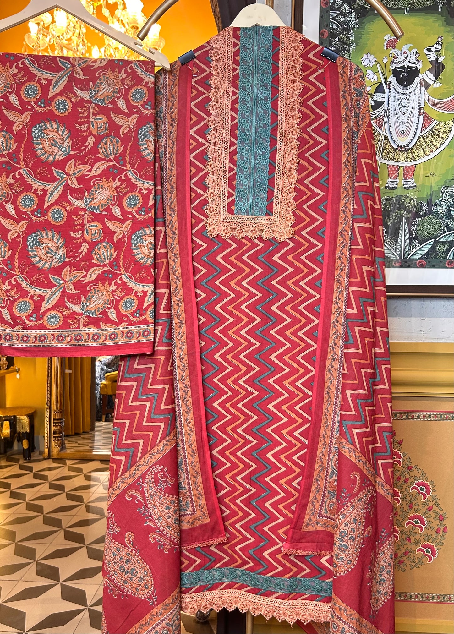 Pehra Cotton Suit (Red)