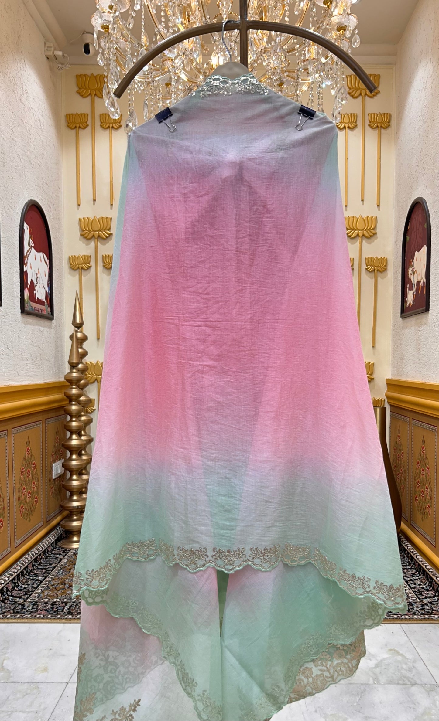 Mahira Gota Chanderi Suit (Pink & Green)