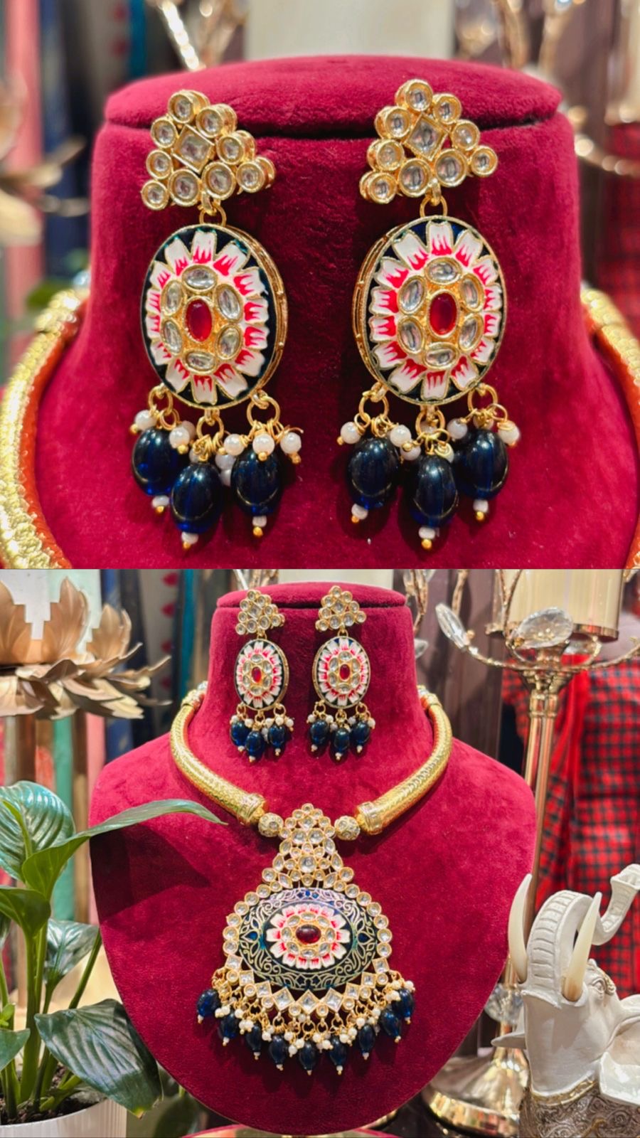 Noorika Meena Kundan Set (Blue)