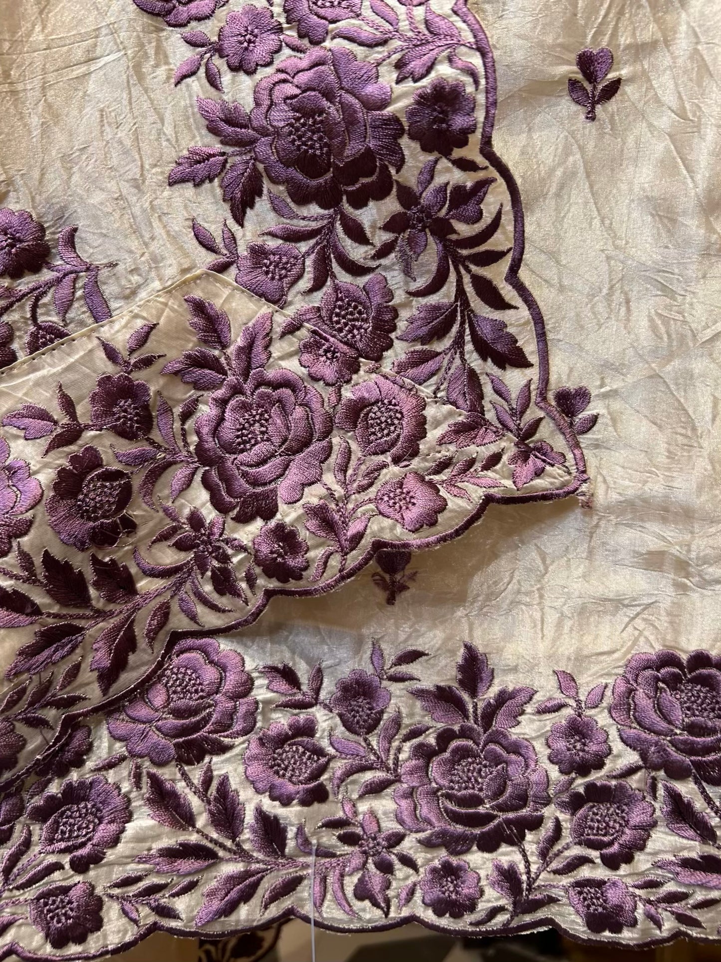 Gulzaib Crush Tissue Suit (Beige & Purple)