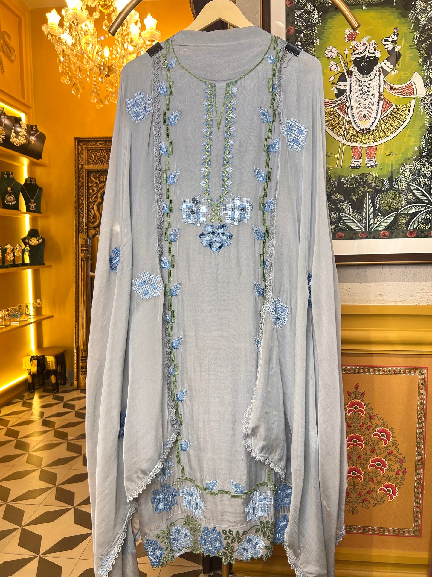 Raahee Organza Suit (Powder Blue)