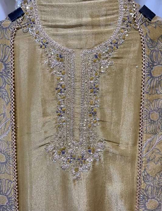 Elvaira Shimmer Naqsh Suit (Golden Green)