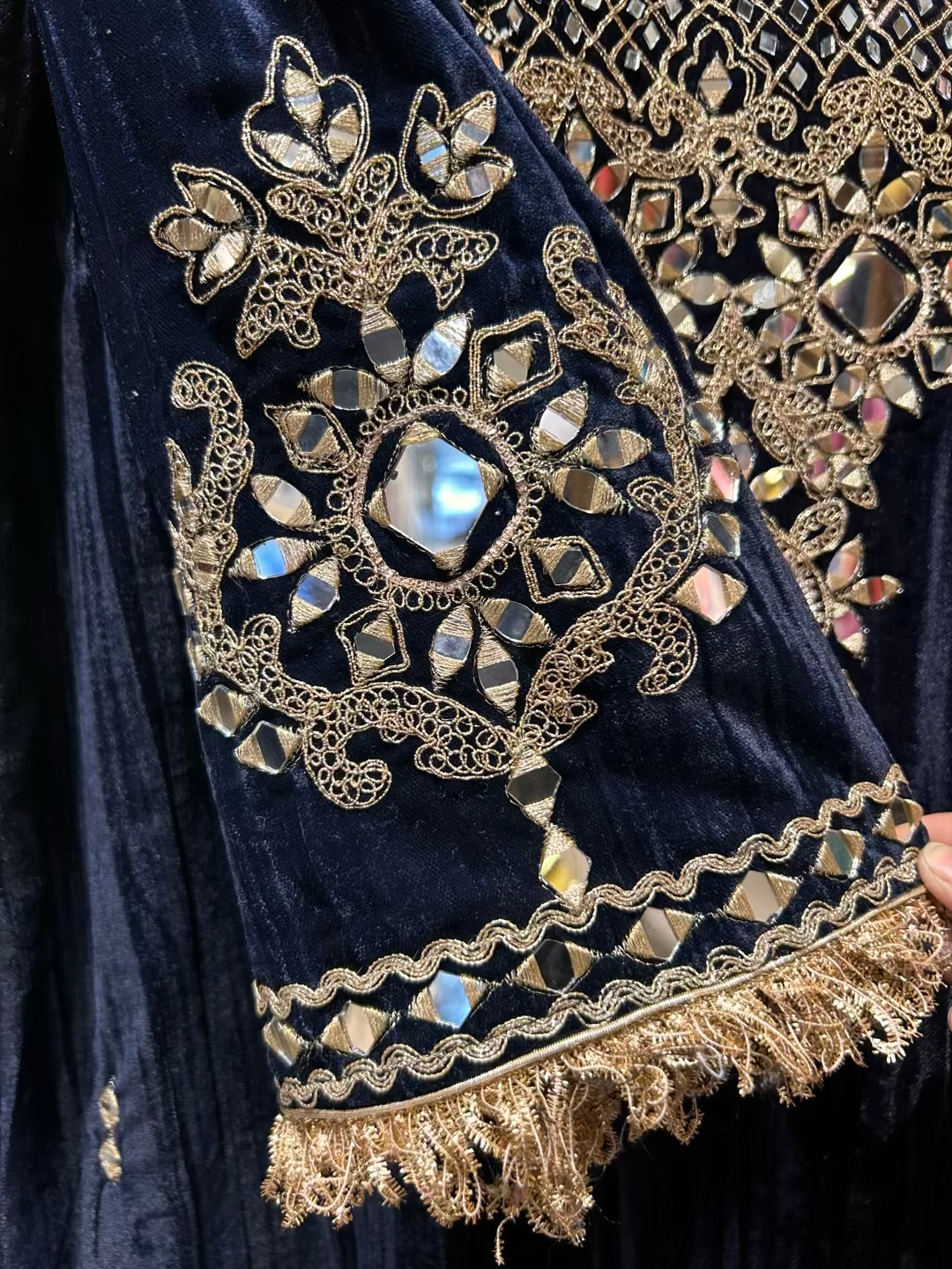 Shahnoor Velvet Slit Dress (Blue)