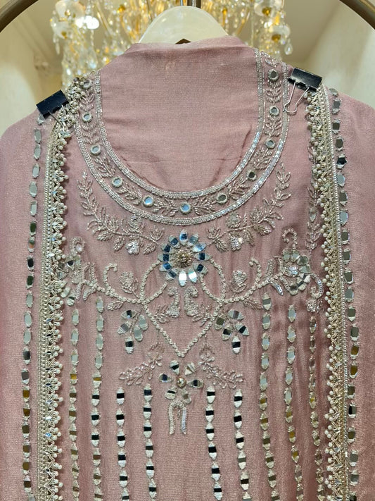 Zarqina Sheesha Chamak Suit (Peach)