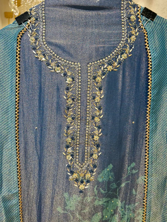 Elvaira Shimmer Naqsh Suit (Blue)