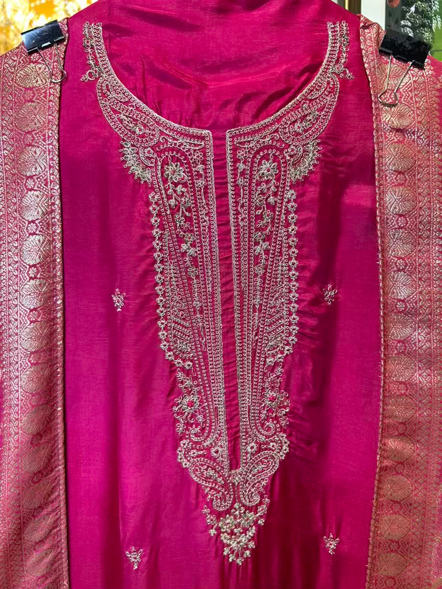 Ziyaara Silk Suit (Magenta)