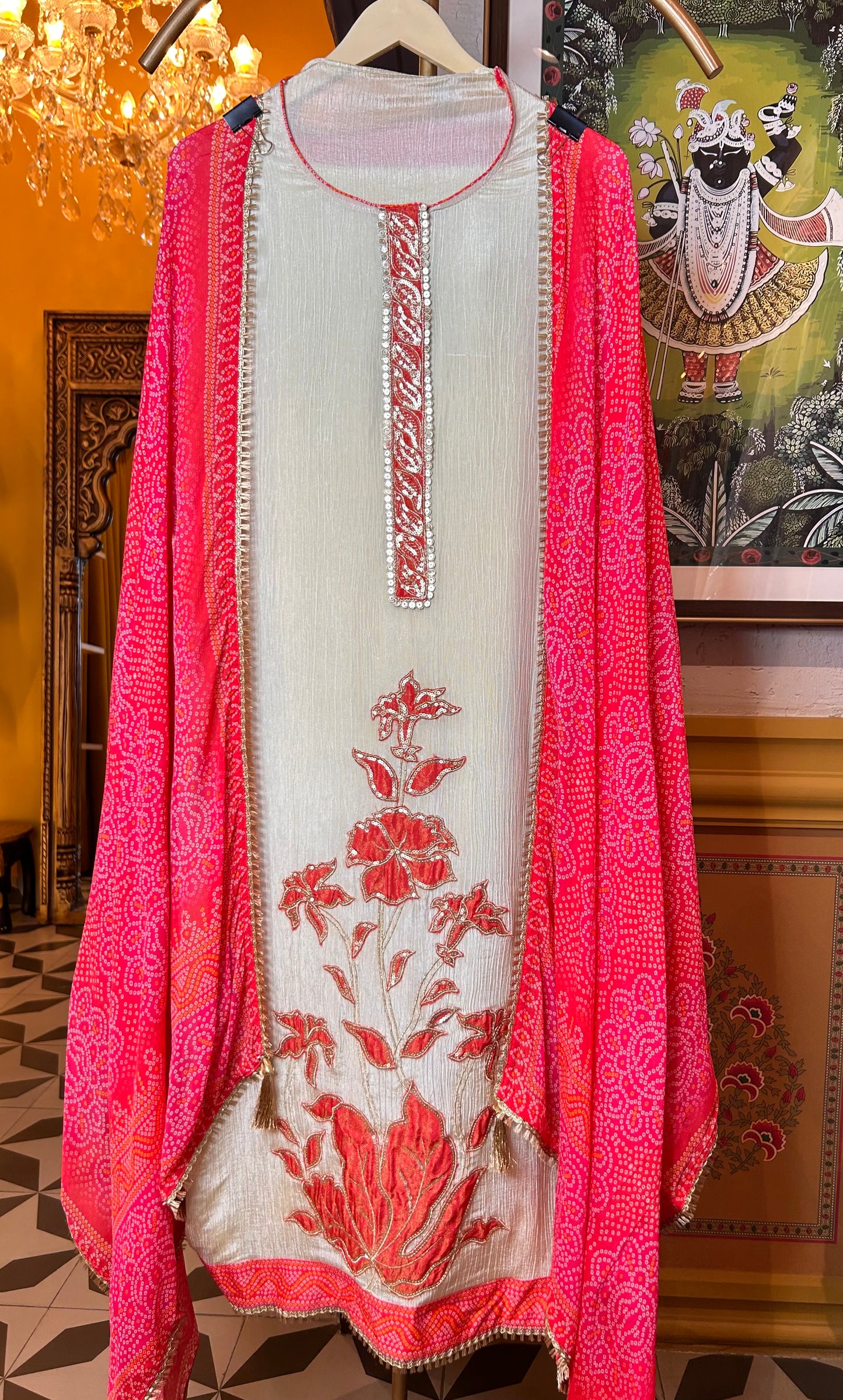 Nooraya Organza Suit (Ivory Orange)