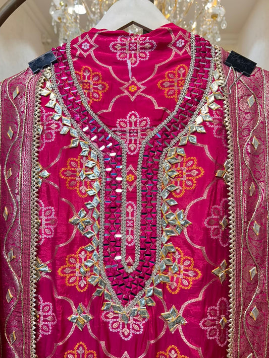 Meher Bandhej Suit (Magenta)