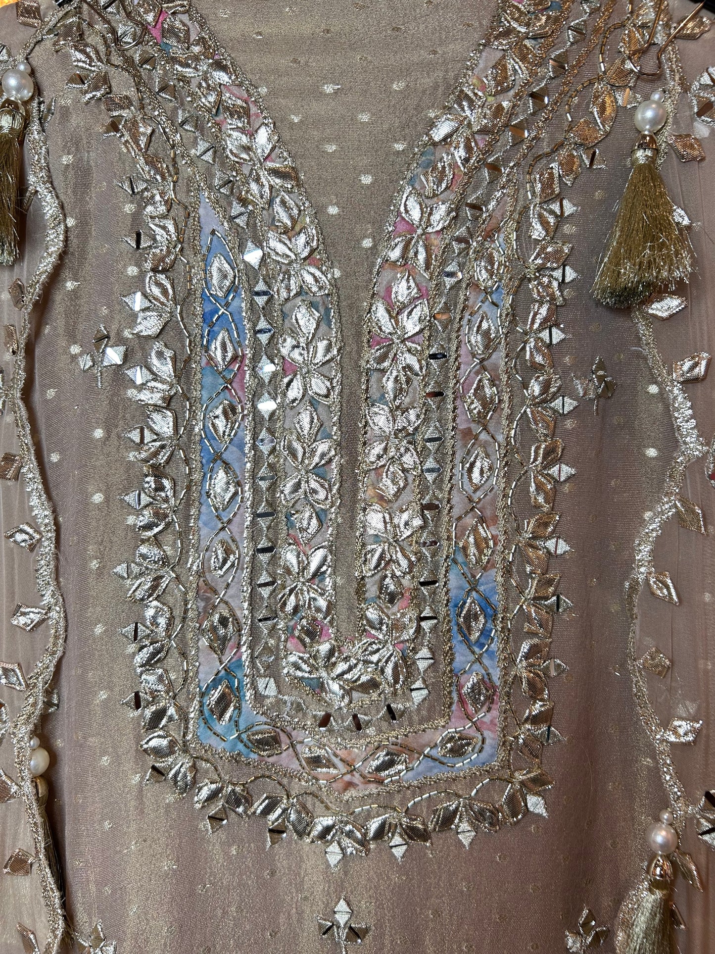 Aavira Shimmer Organza Suit (Beige)