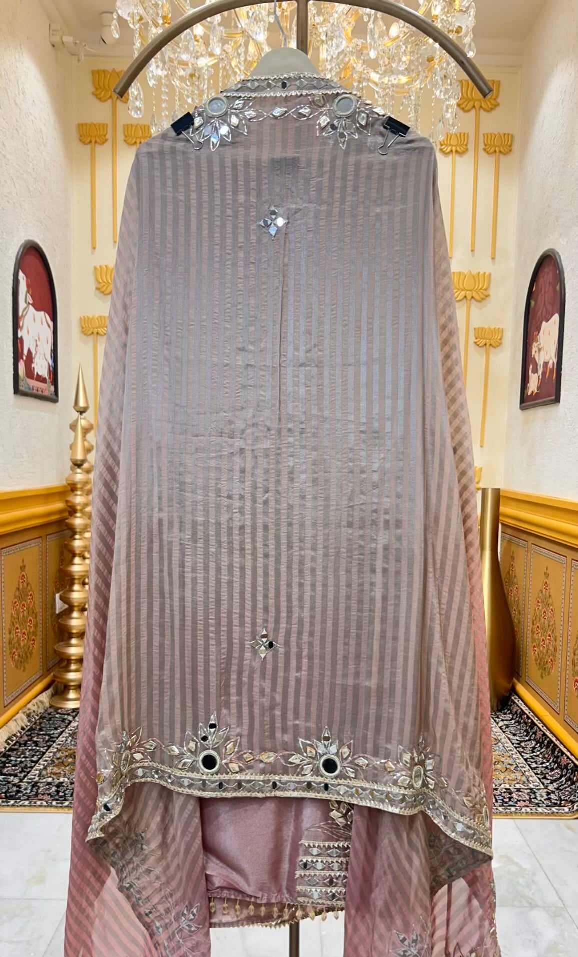 Gulraiza Banarasi Suit (Beige & Grey)