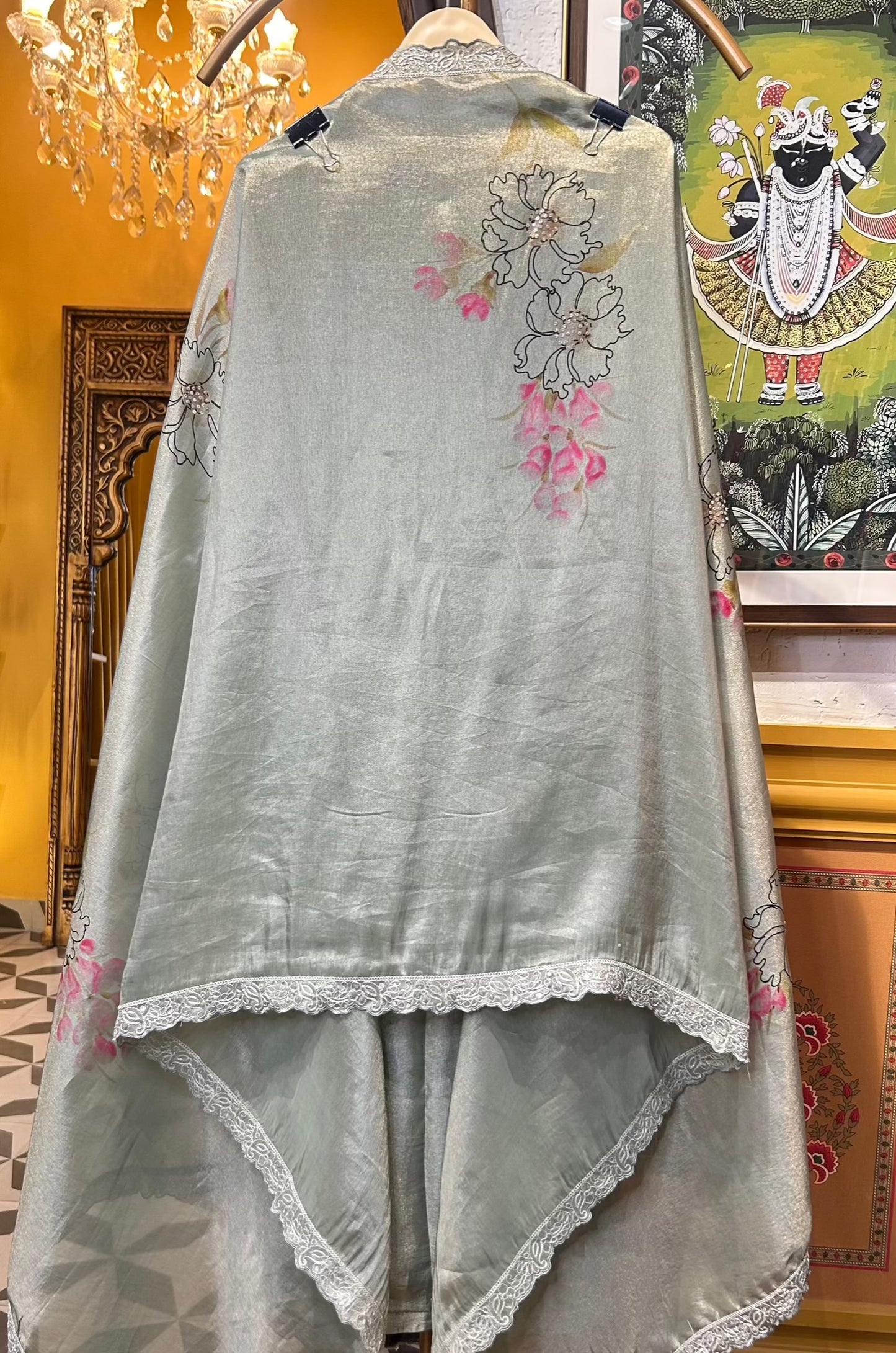 Afsheen Organza Suit (Pista Green)