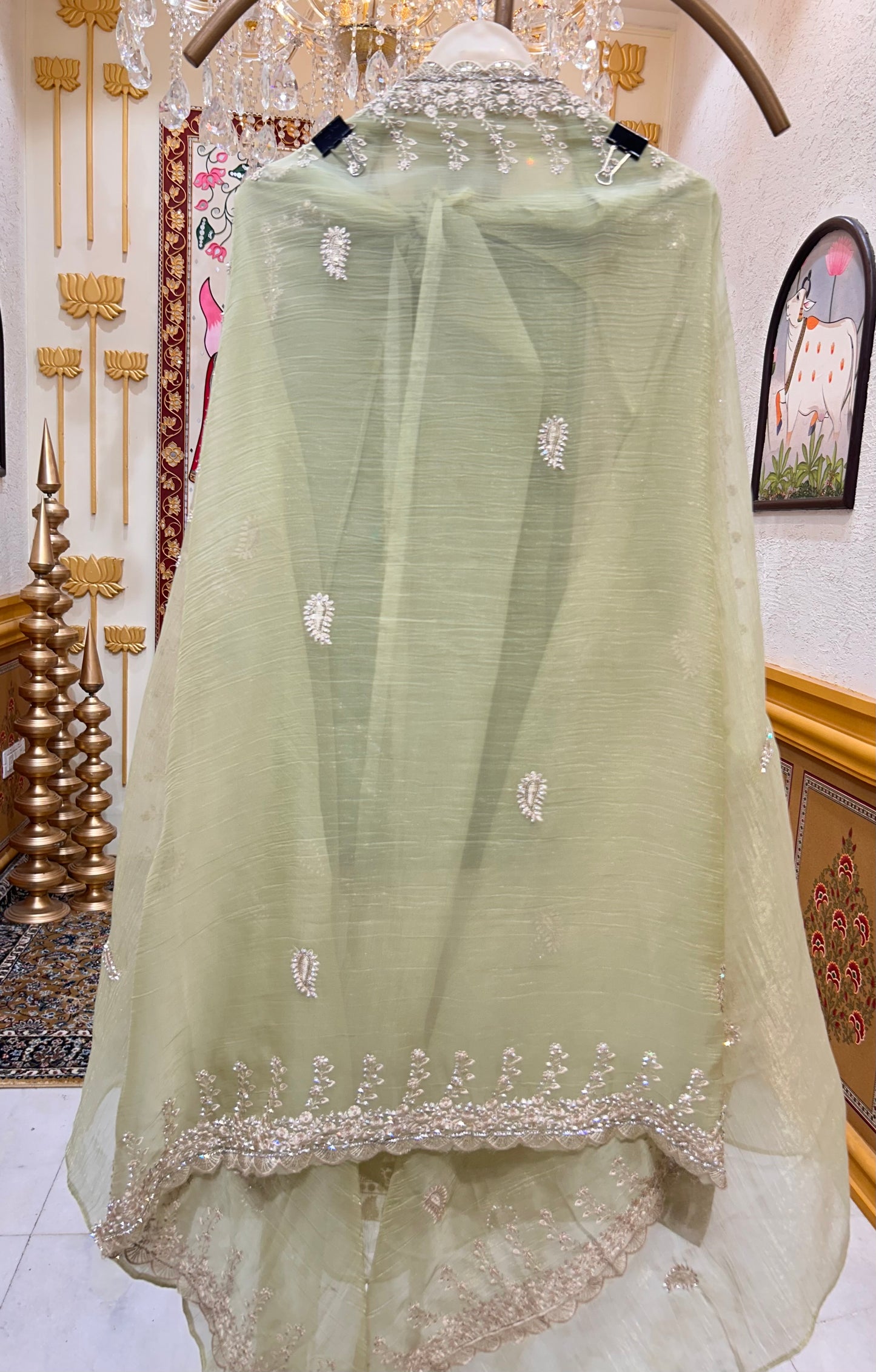 Aarifa Resham Veil Suit (Pista Green)