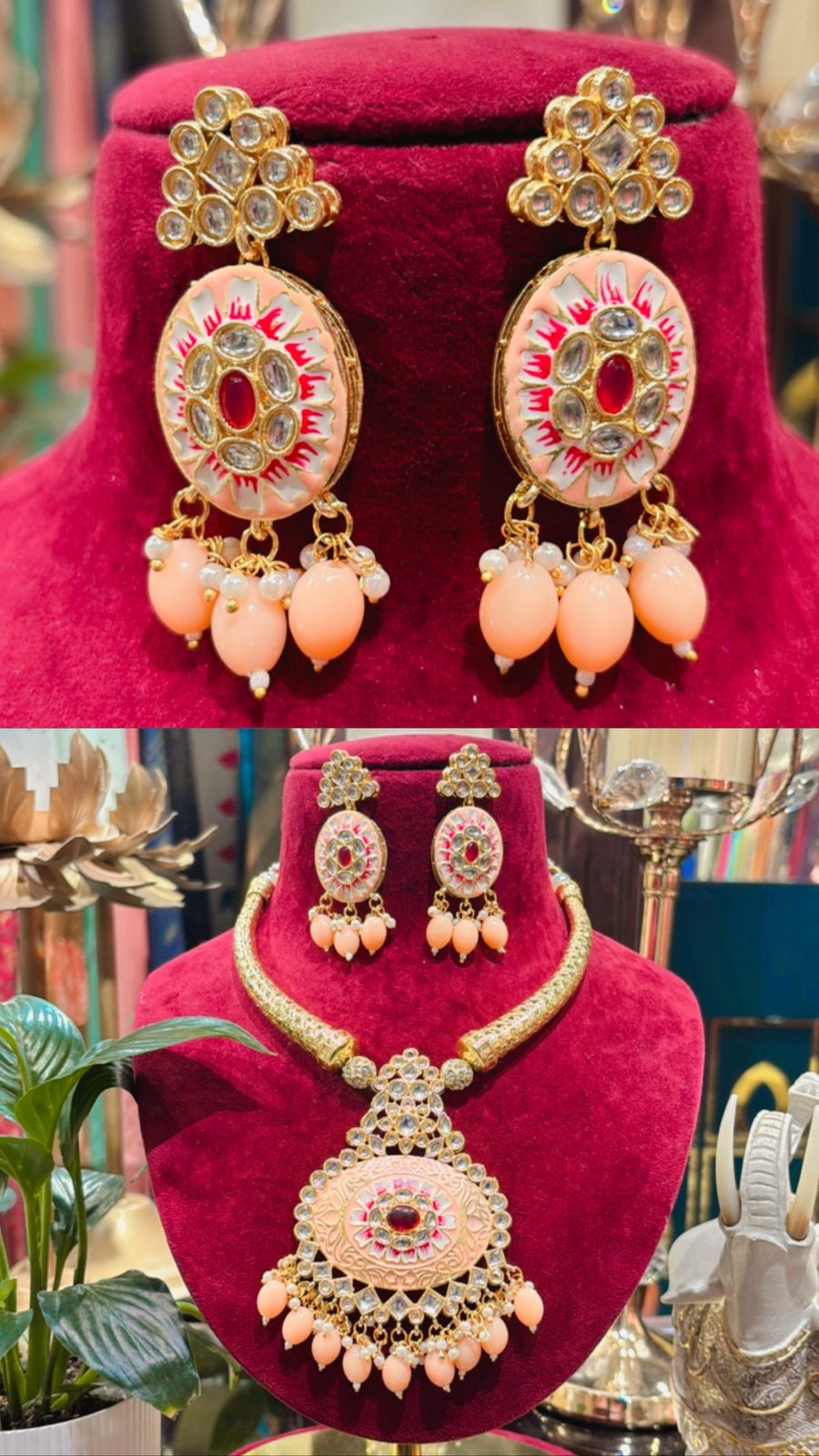 Noorika Meena Kundan Set (Peach)
