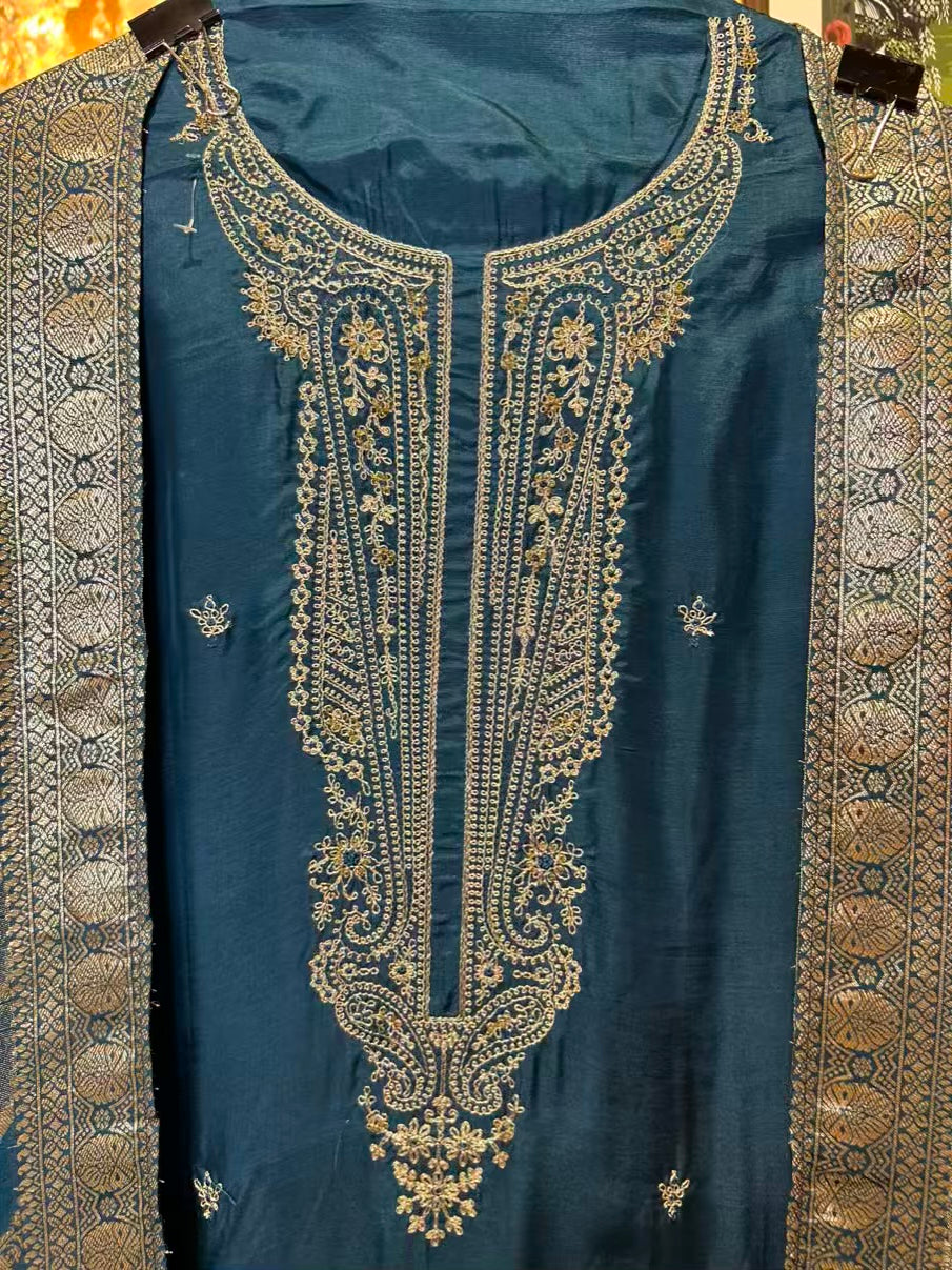 Ziyaara Silk Suit (Peacock Blue)