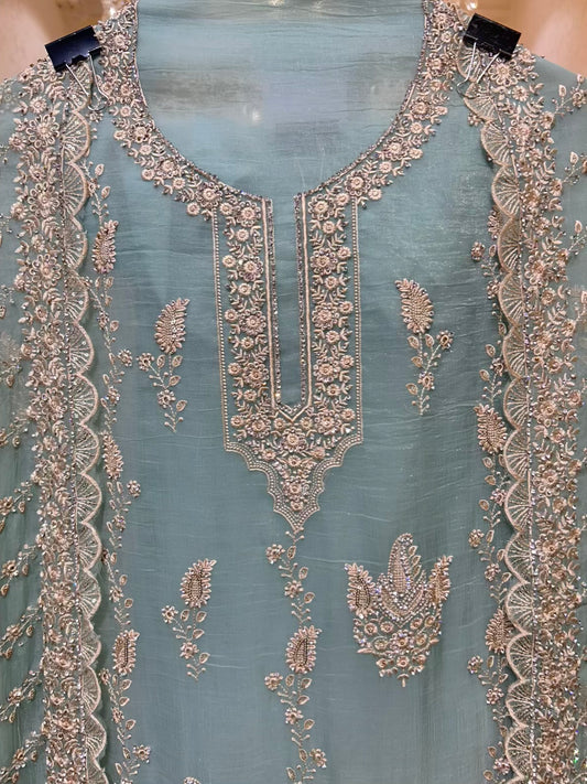 Aarifa Resham Veil Suit (Sea Green)