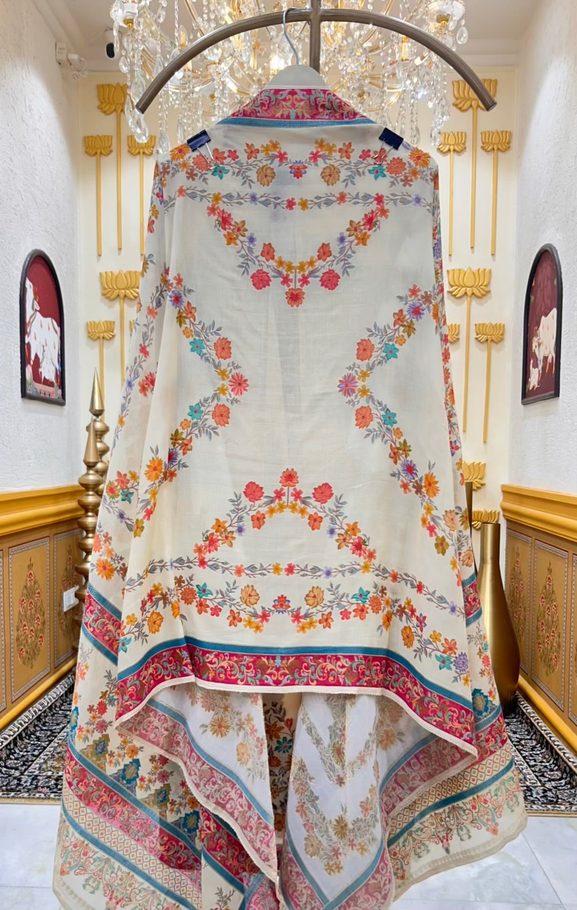 Eshira Silk Printed Suit (Beige)