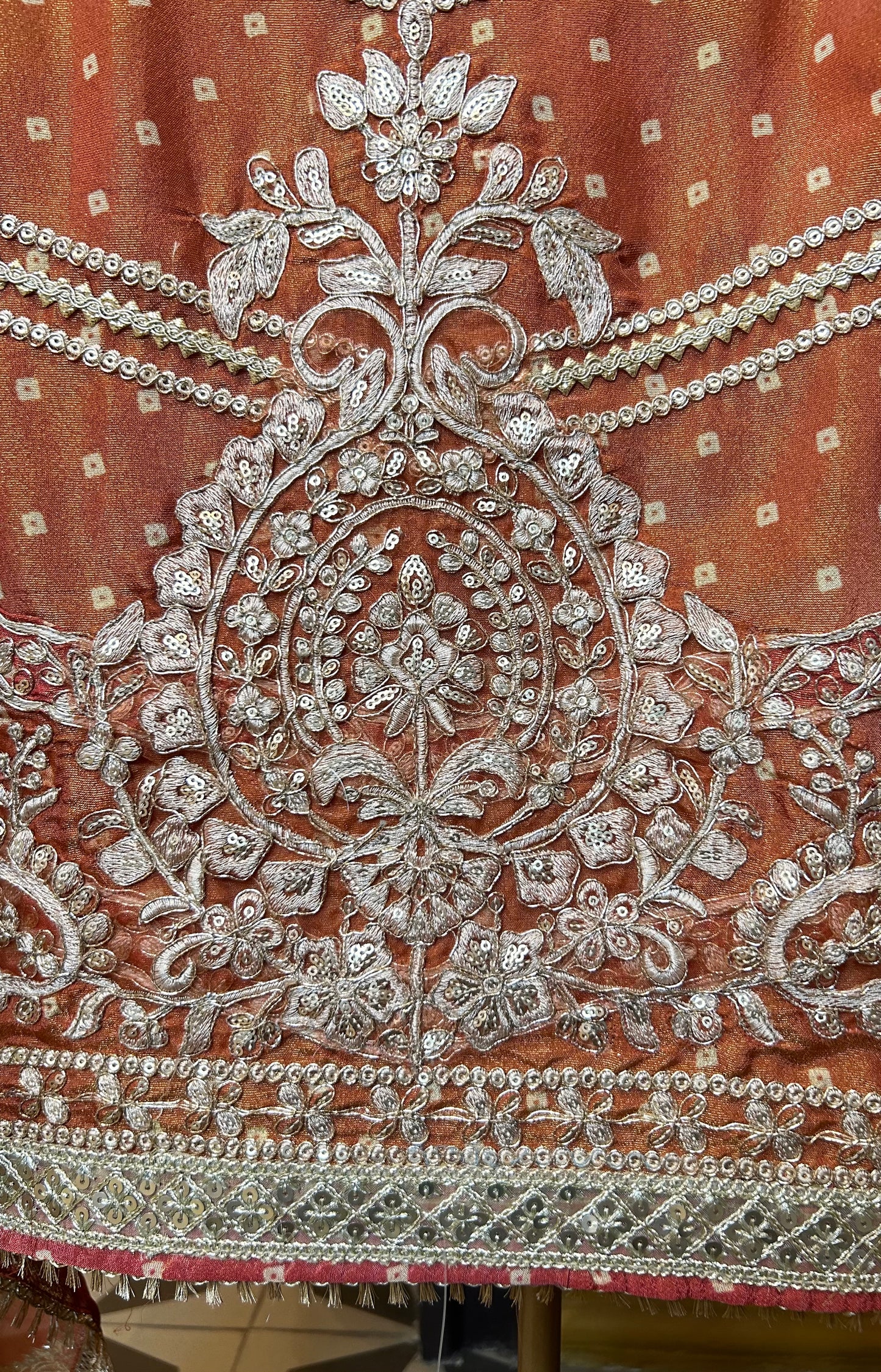 Elegant shimmer organza suit(Rust)