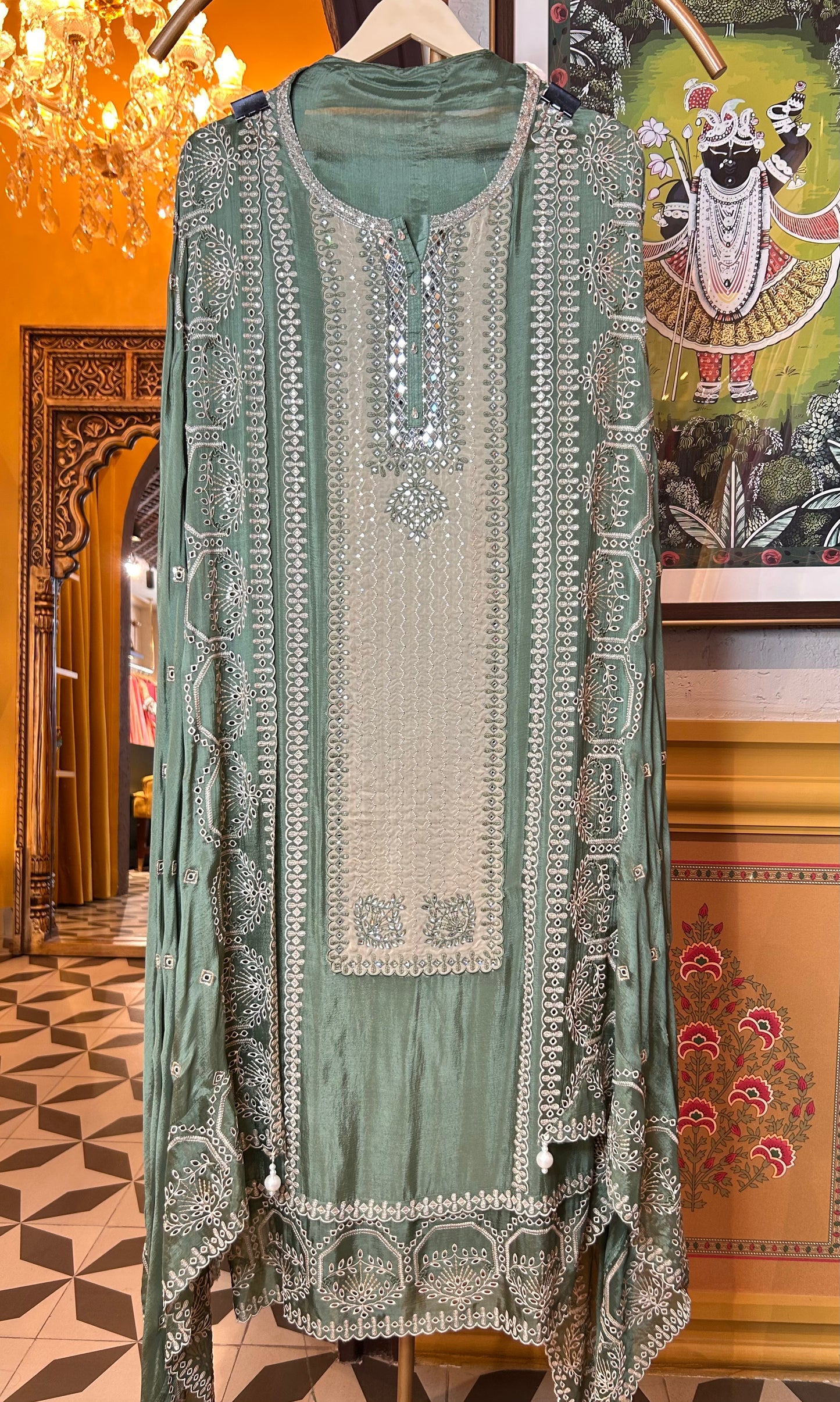 Falak Chinnon suit(Green)