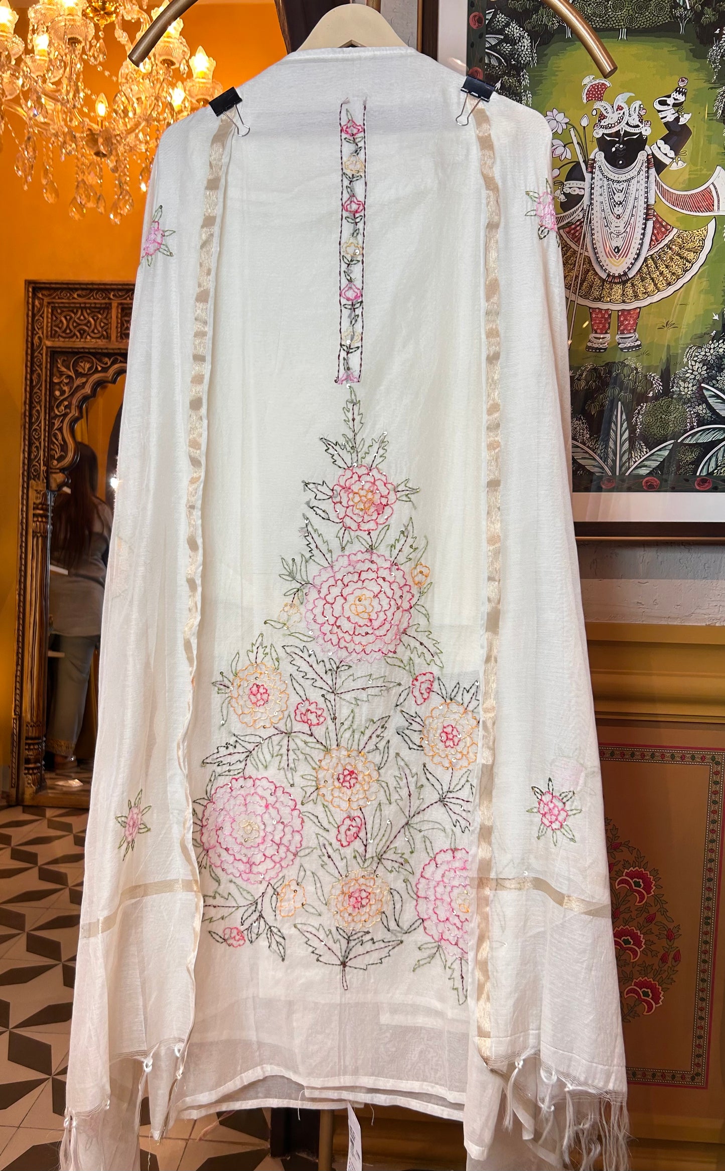 Rooh-e-Mul Chanderi( Ivory pink)