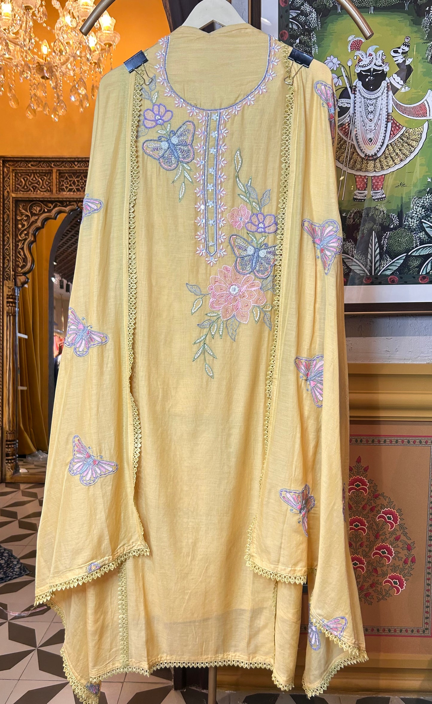 Meher mul Chanderi suit(Yellow)