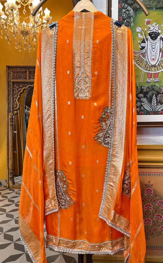 Amaira Banarasi Organza Suit (Orange)